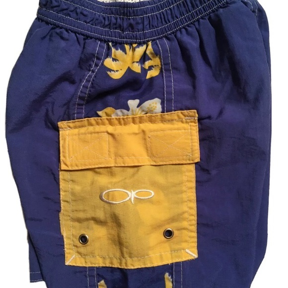 Ocean Pacific OP Toddler Boy Navy & Yellow Swim Trunks, Size 2T - Picture 3 of 5